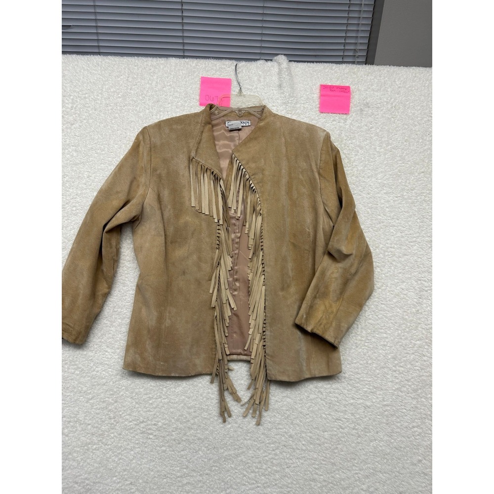Nancy Bolen City Girl Tan Suede Leather Fringe Western Jacket Women L Boho